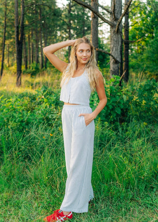 Blue Striped Flowy Pant Set