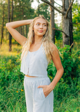 Blue Striped Flowy Pant Set