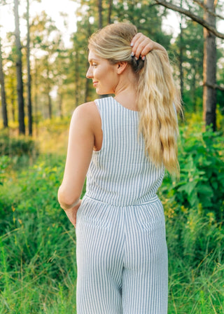 Blue Striped Flowy Pant Set
