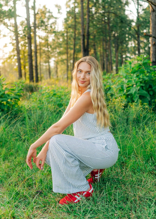 Blue Striped Flowy Pant Set
