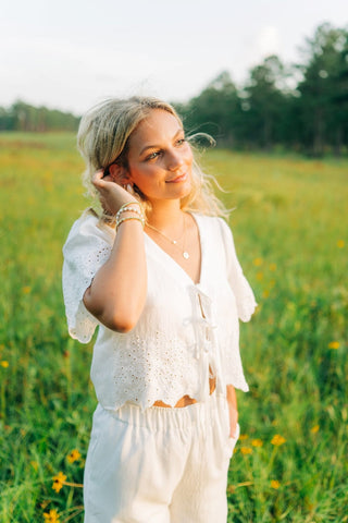 White Eyelet Lace Pant Set