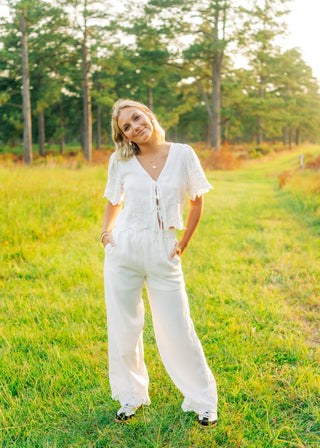 White Eyelet Lace Pant Set