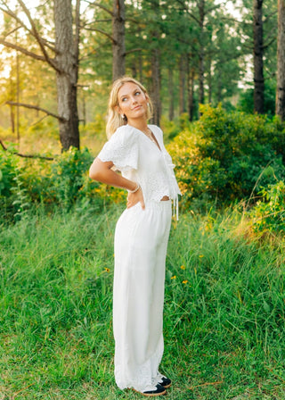 White Eyelet Lace Pant Set