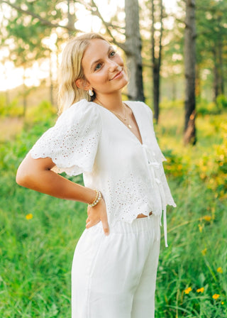 White Eyelet Lace Pant Set