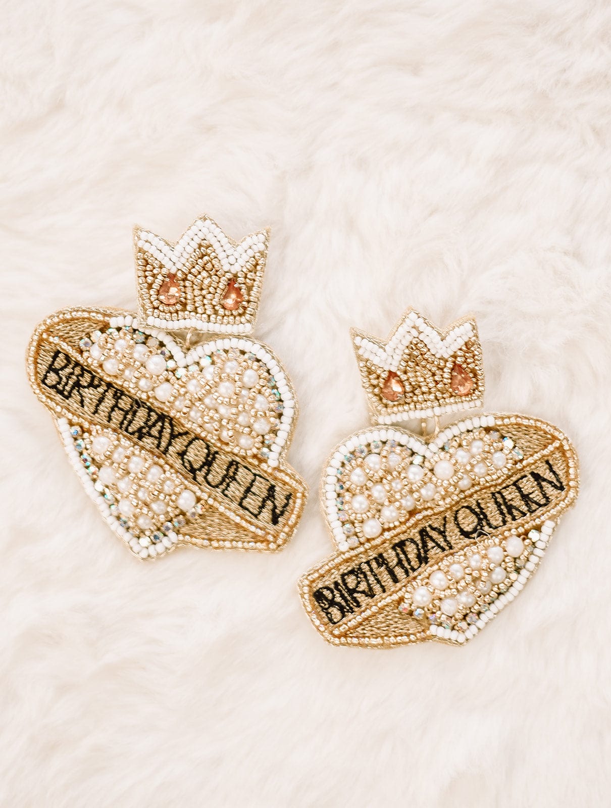 Gold Beaded Birthday Queen Earrings