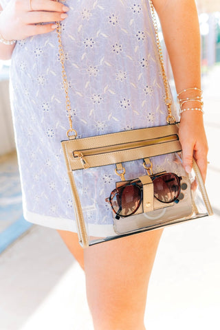 Gold Trim Clear Bag W/ Sunglass Holder