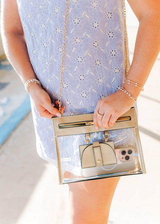 Gold Trim Clear Bag W/ Sunglass Holder