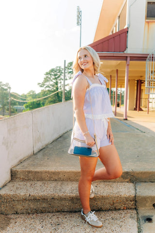 Purple Gingham Ruffle Trim Short Set
