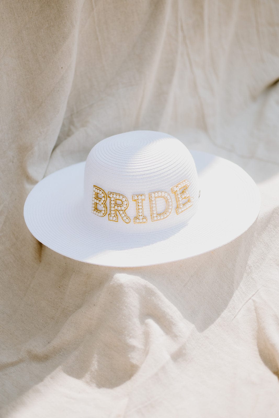 White & Gold Bride Beach Hat