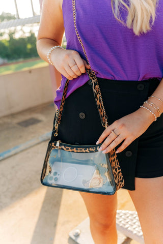 Leopard Trim Clear Satchel Bag