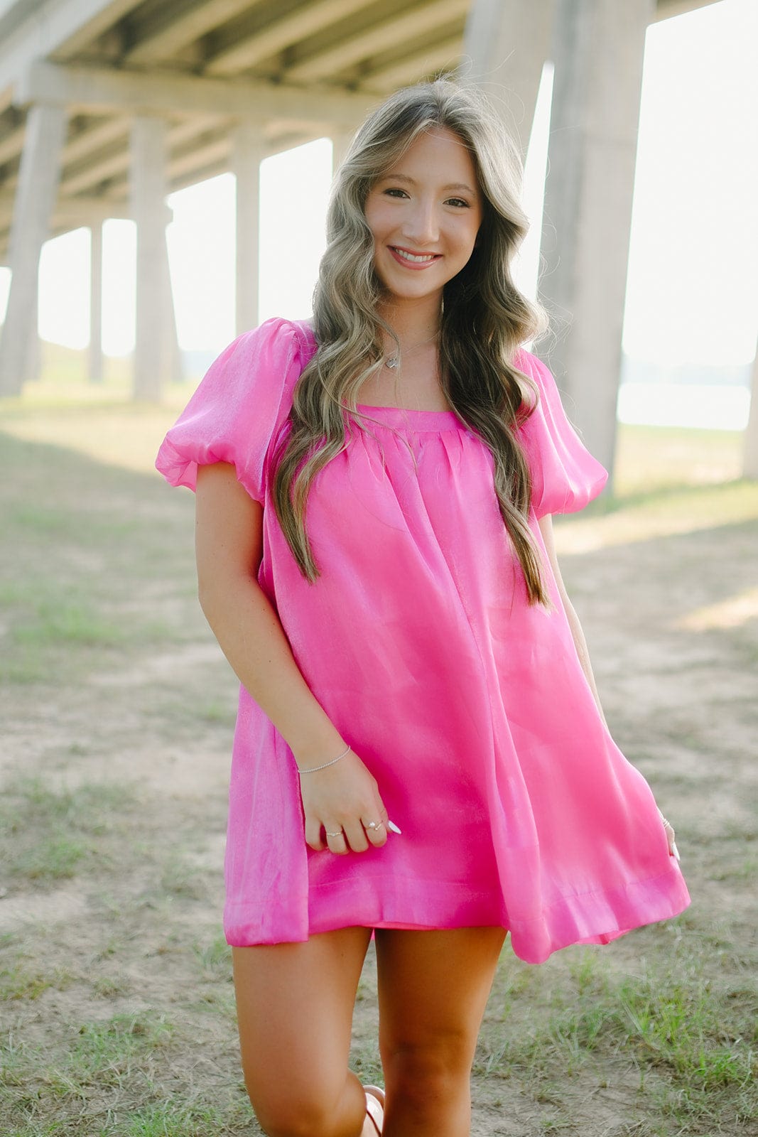 Hot Pink Shimmer Babydoll Dress