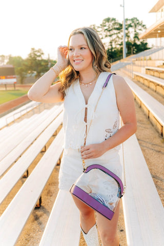 Purple Trim Clear Crossbody Handbag