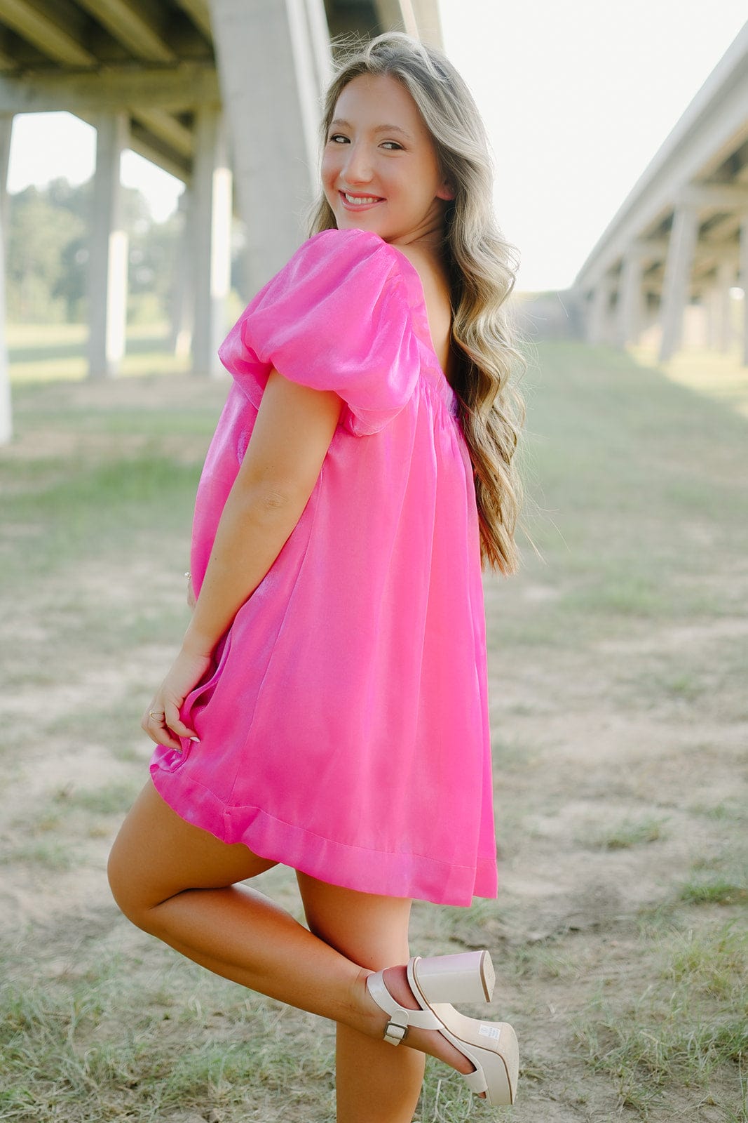 Hot Pink Shimmer Babydoll Dress