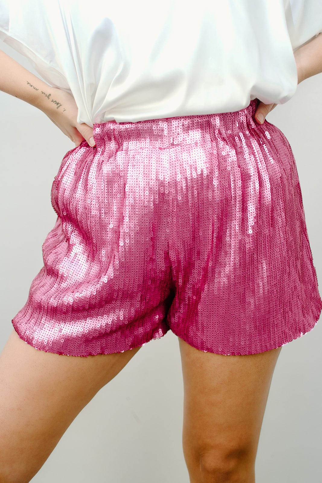 Hot Pink High Waist Sequin Shorts
