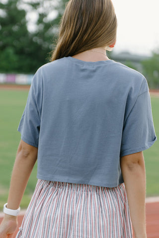 Dusty Blue Game Day Cropped Tee