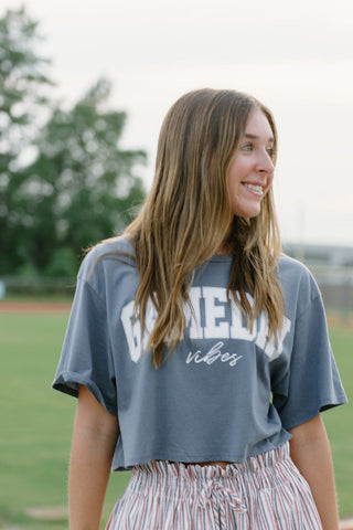 Dusty Blue Game Day Cropped Tee