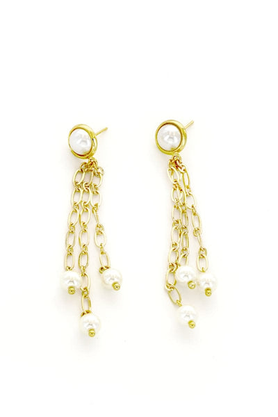 Pearl Stud Chain Drop Earrings