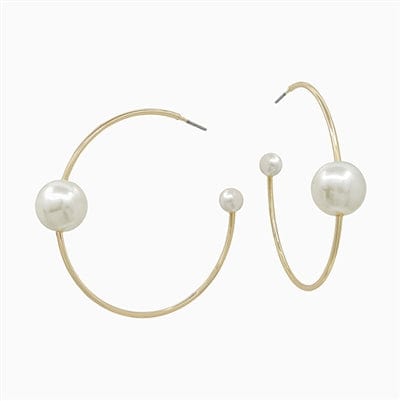 Gold Pearl Accent Hoop Earrings