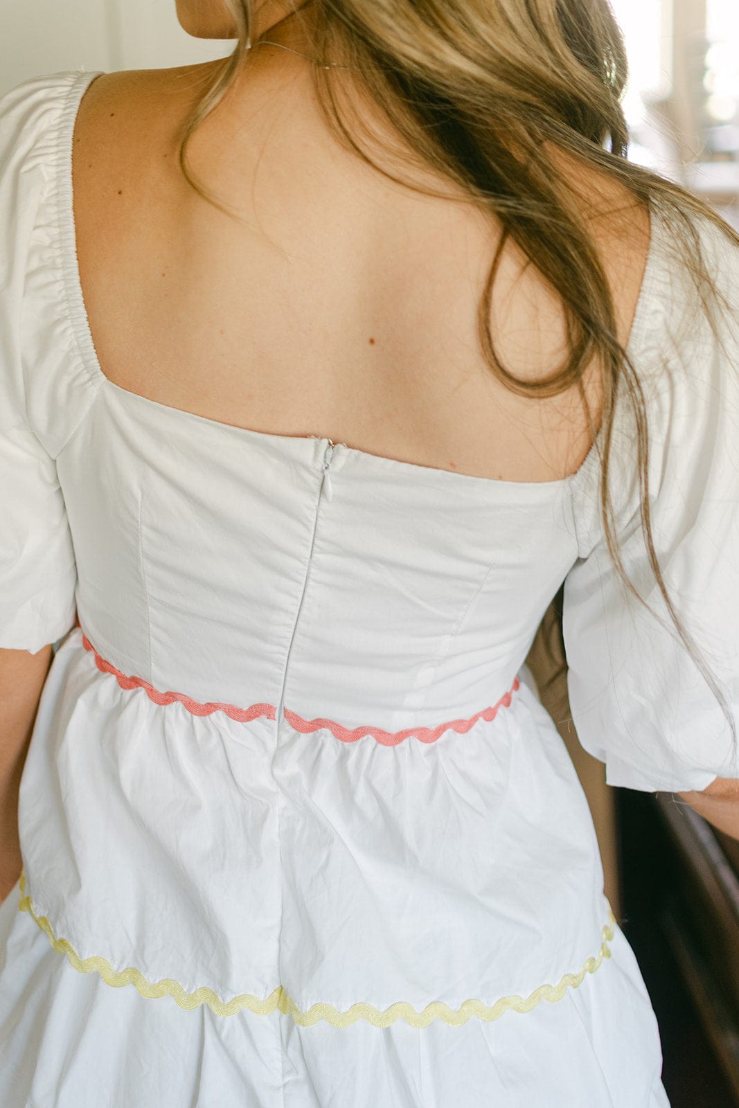 White Poplin Tiered Ruffle Color Dress