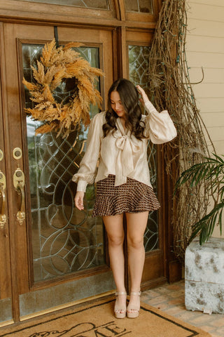 Gold Metallic Bow Neck Blouse