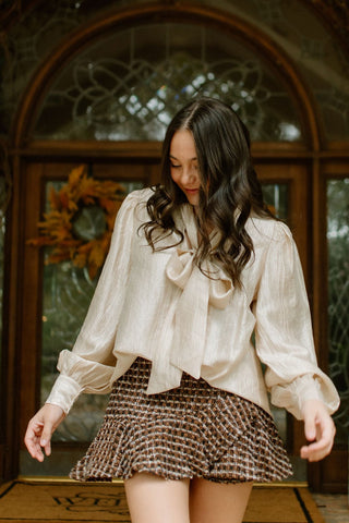 Gold Metallic Bow Neck Blouse