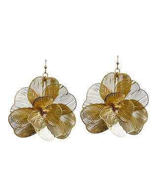 Gold meshed hanging flower earrings