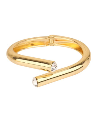 Gold bracelet with rhinestone detailing on the ends.