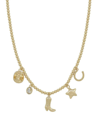 Gold ball necklace with western themed charms.