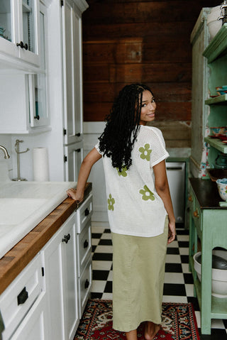 Green Flower Crochet Top