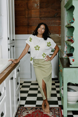 Green Flower Crochet Top