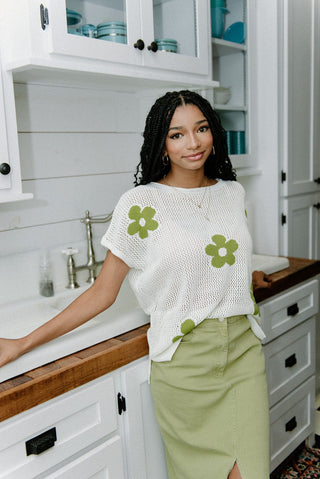 Green Flower Crochet Top