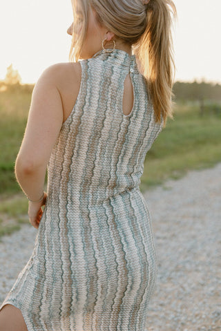 Green Striped Crochet Midi Dress