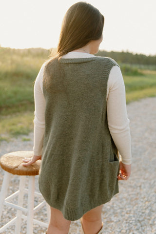 Green V-Neck Knit Sweater Vest