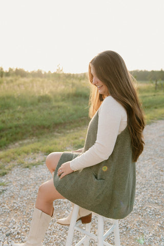 Green V-Neck Knit Sweater Vest