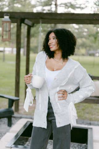 Heather Grey Ribbon Bow Cardigan