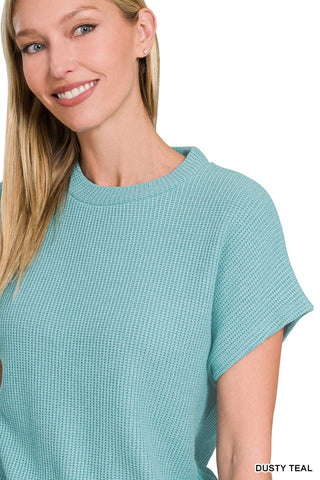 Dusty Teal Banded Bottom Knit Top
