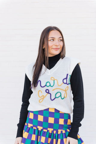 Ivory Mardi Gras Knit Vest