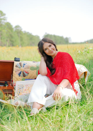 Red Sequin Detail Poncho Top