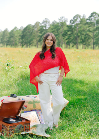 Red Sequin Detail Poncho Top