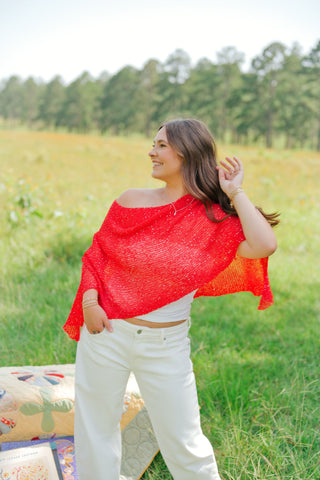 Red Sequin Detail Poncho Top