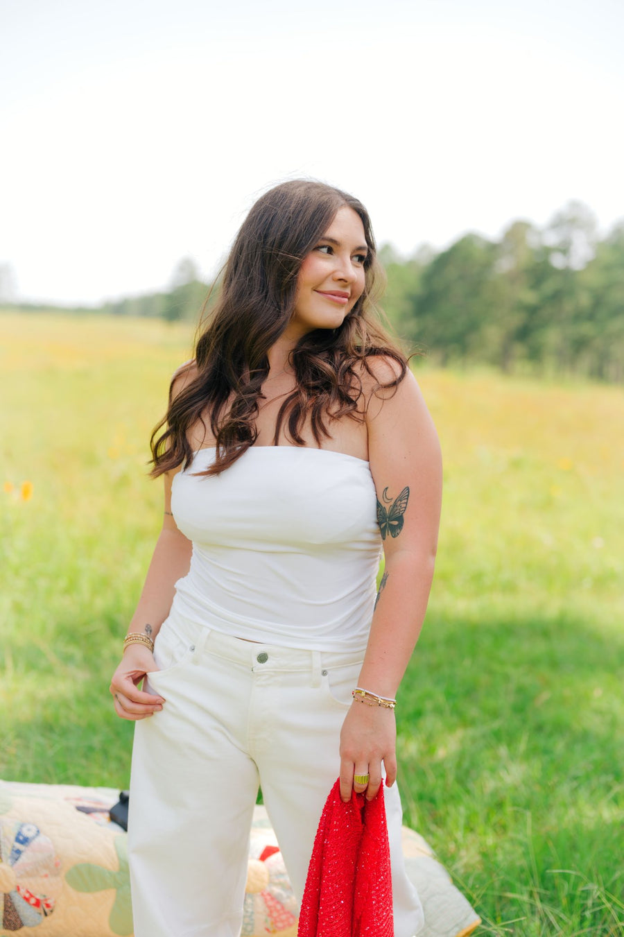 White Ruched Tube Top