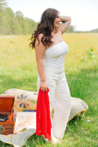 White Ruched Tube Top