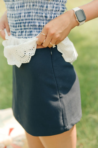 Navy Tailored High Waisted Skort