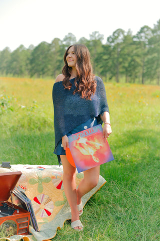 Navy Sequin Detail Poncho Top