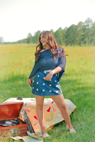 Navy Sequin Detail Poncho Top