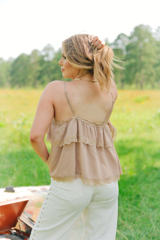 Brown Lace Tiered Cami