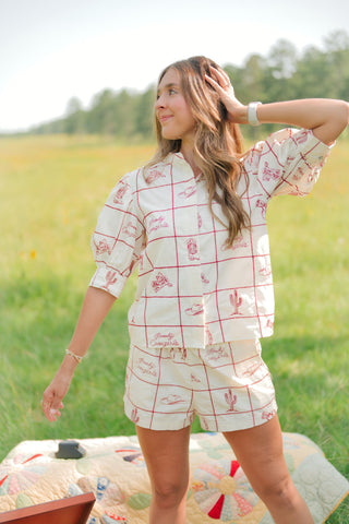 Beige Howdy Cowgirl Two Piece Set