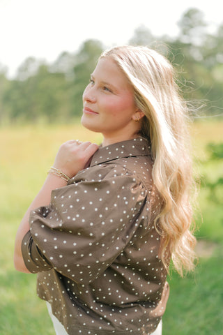 Brown Polka Dot Puff Sleeve Blouse