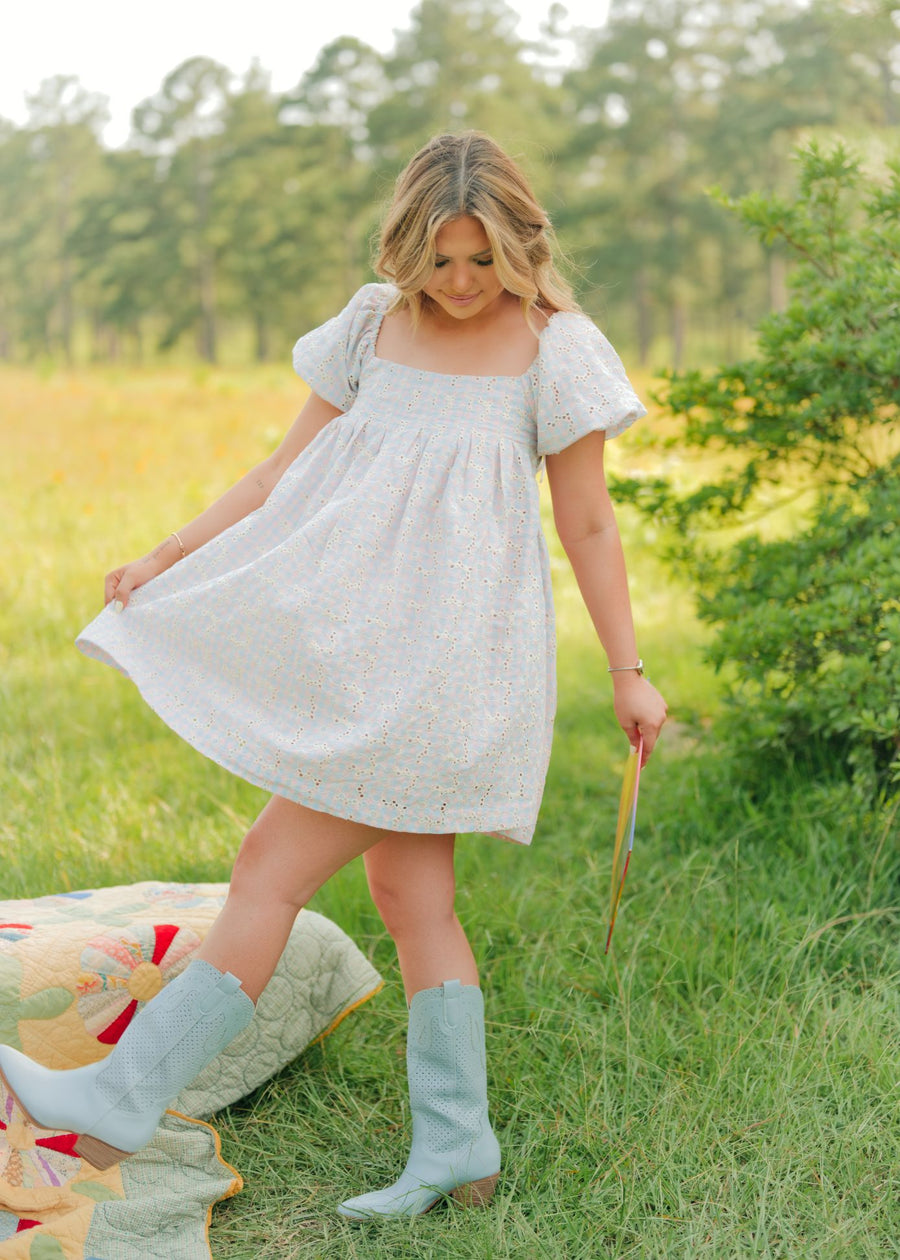 Pink & Blue Gingham Babydoll Dress