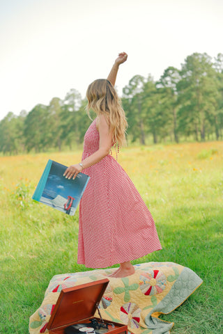 Red Gingham Open Back Maxi Dress